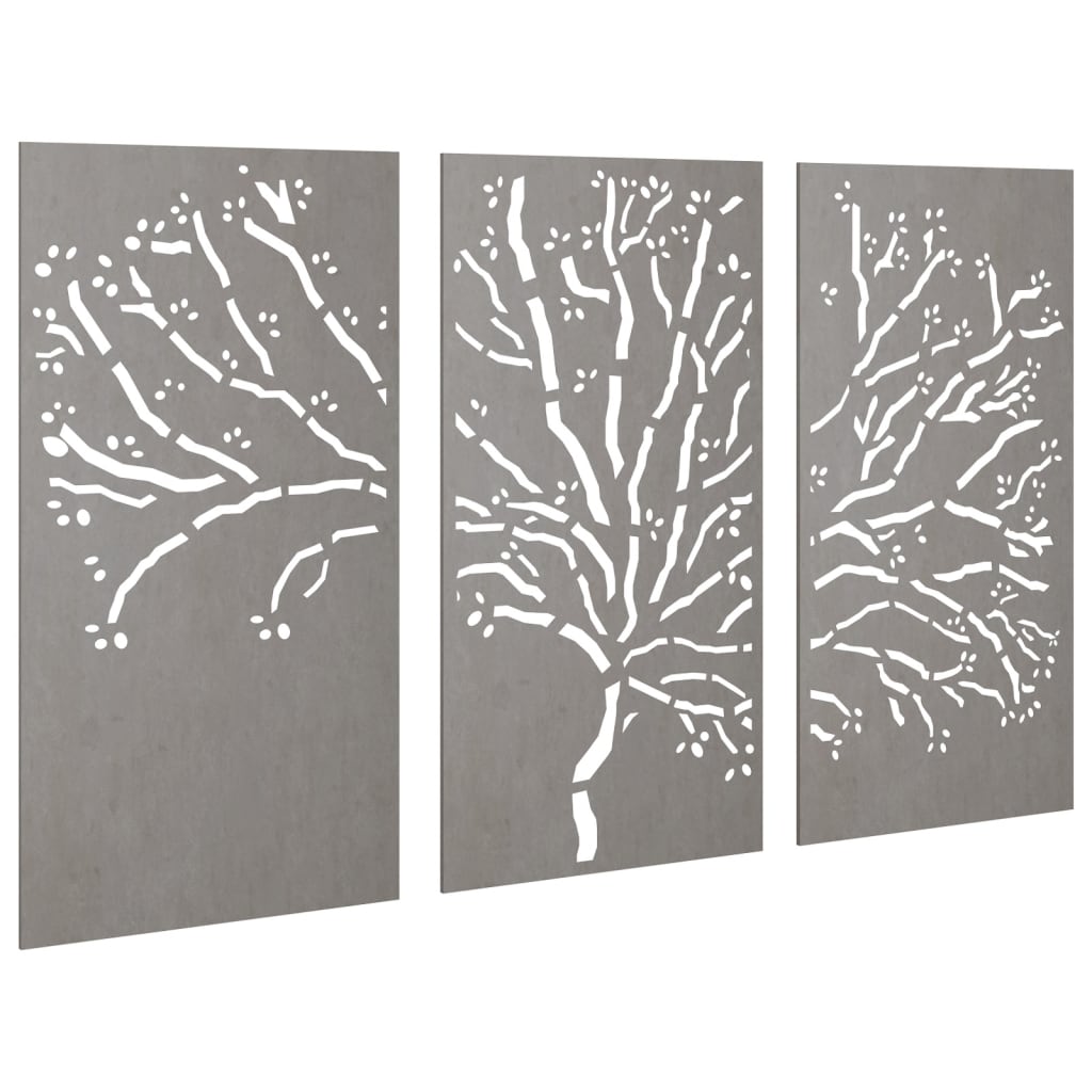 vidaXL Patio Wall Decorations 3 pcs 41.3"x21.7" Corten Steel Tree Design-1