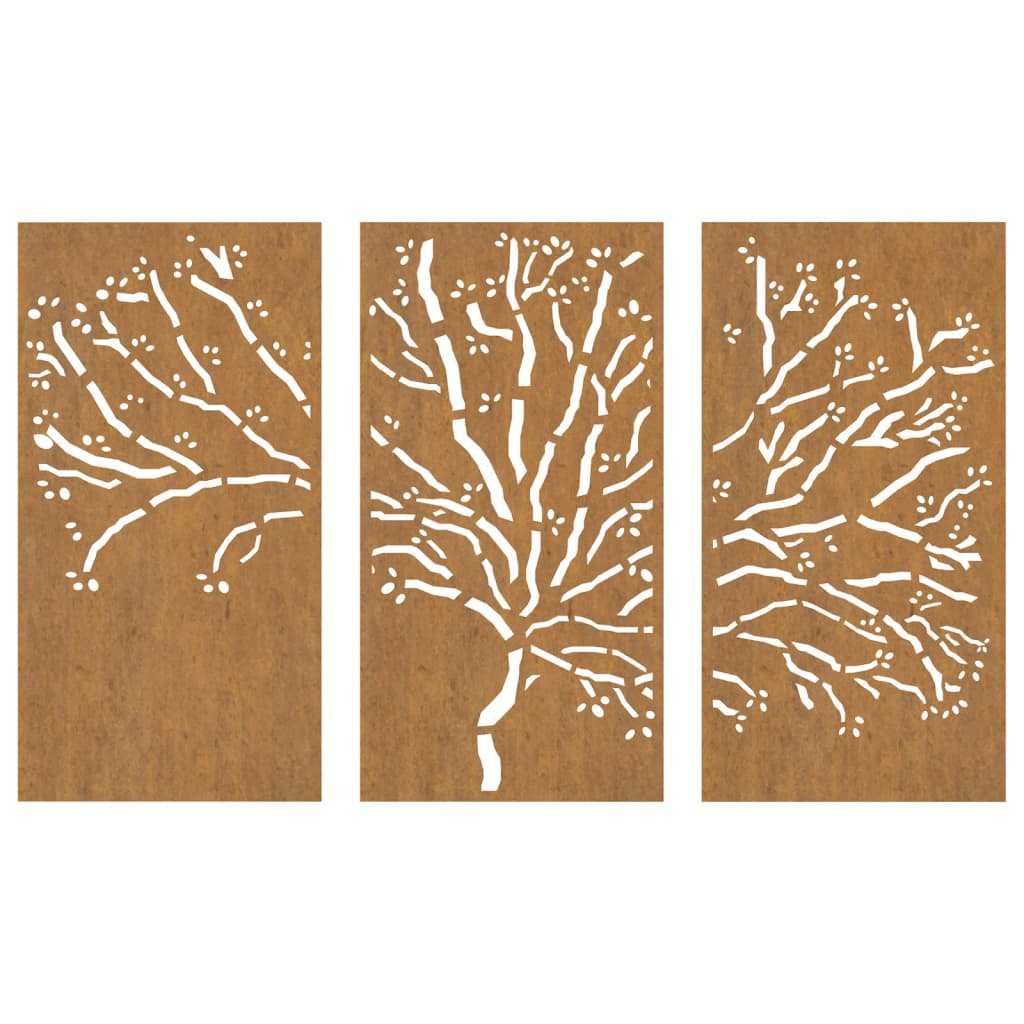 vidaXL Patio Wall Decorations 3 pcs 41.3"x21.7" Corten Steel Tree Design-2