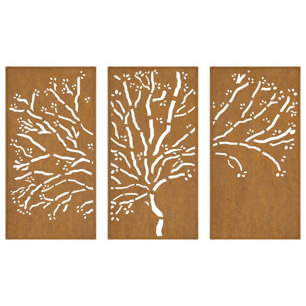 vidaXL Patio Wall Decorations 3 pcs 41.3"x21.7" Corten Steel Tree Design-3