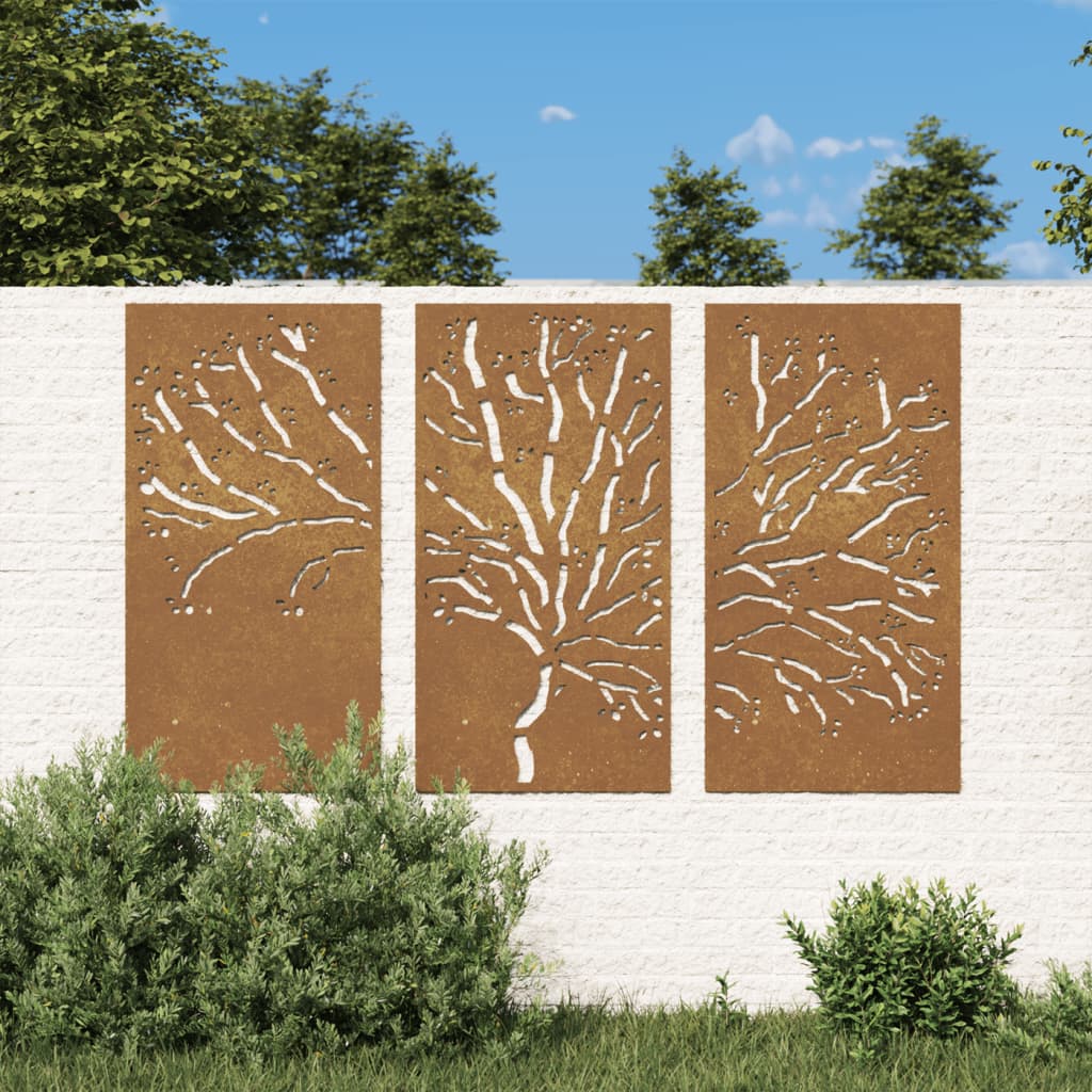 vidaXL Patio Wall Decorations 3 pcs 41.3"x21.7" Corten Steel Tree Design-0