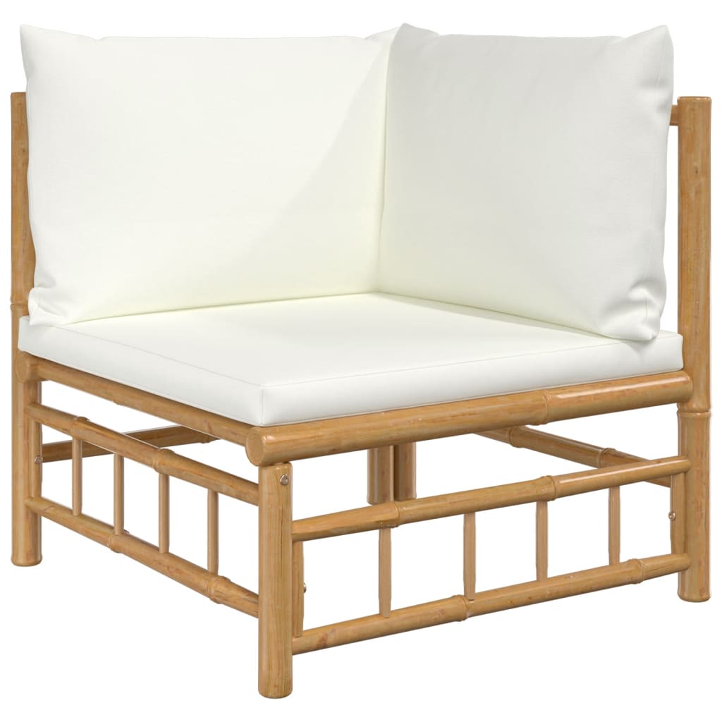 vidaXL 3 Piece Patio Lounge Set with Cream White Cushions Bamboo-2