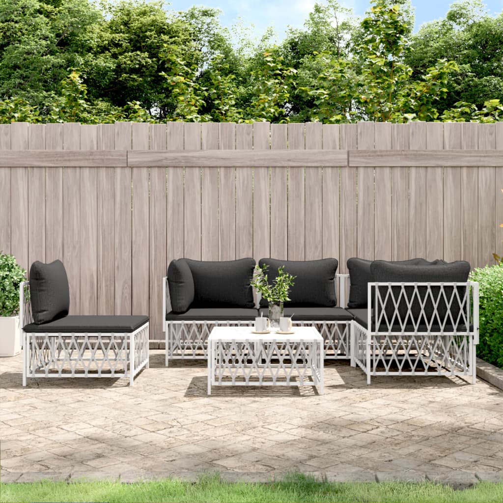 vidaXL 6 Piece Patio Lounge Set with Cushions White Steel-0