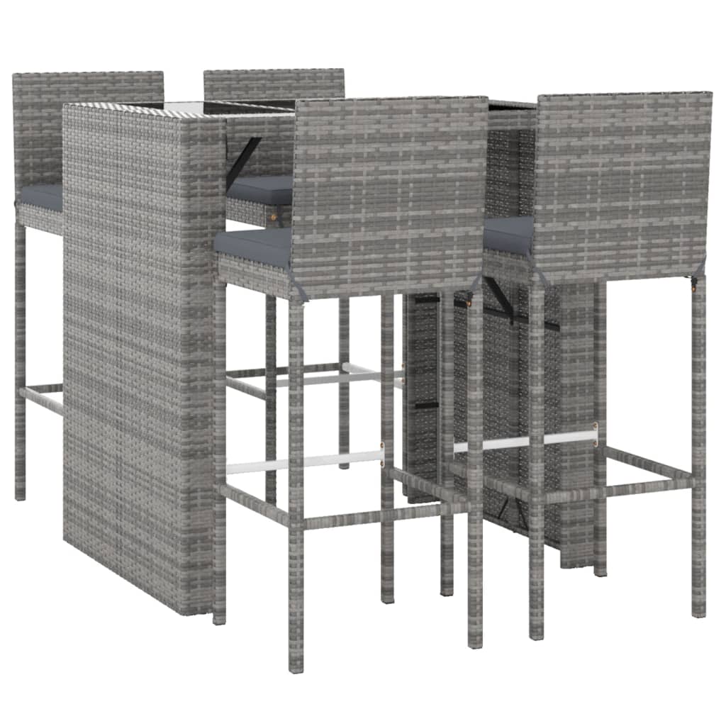 vidaXL Patio Bar Set Outdoor Table and Chair Set with Cushions Poly Rattan-9