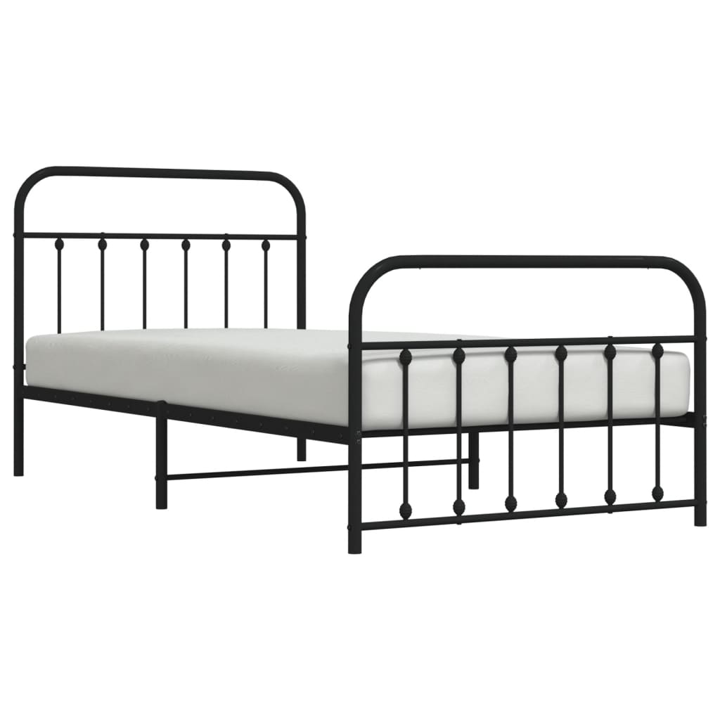 vidaXL Metal Bed Frame with Headboard and Footboard Black 39.4"x78.7"-3