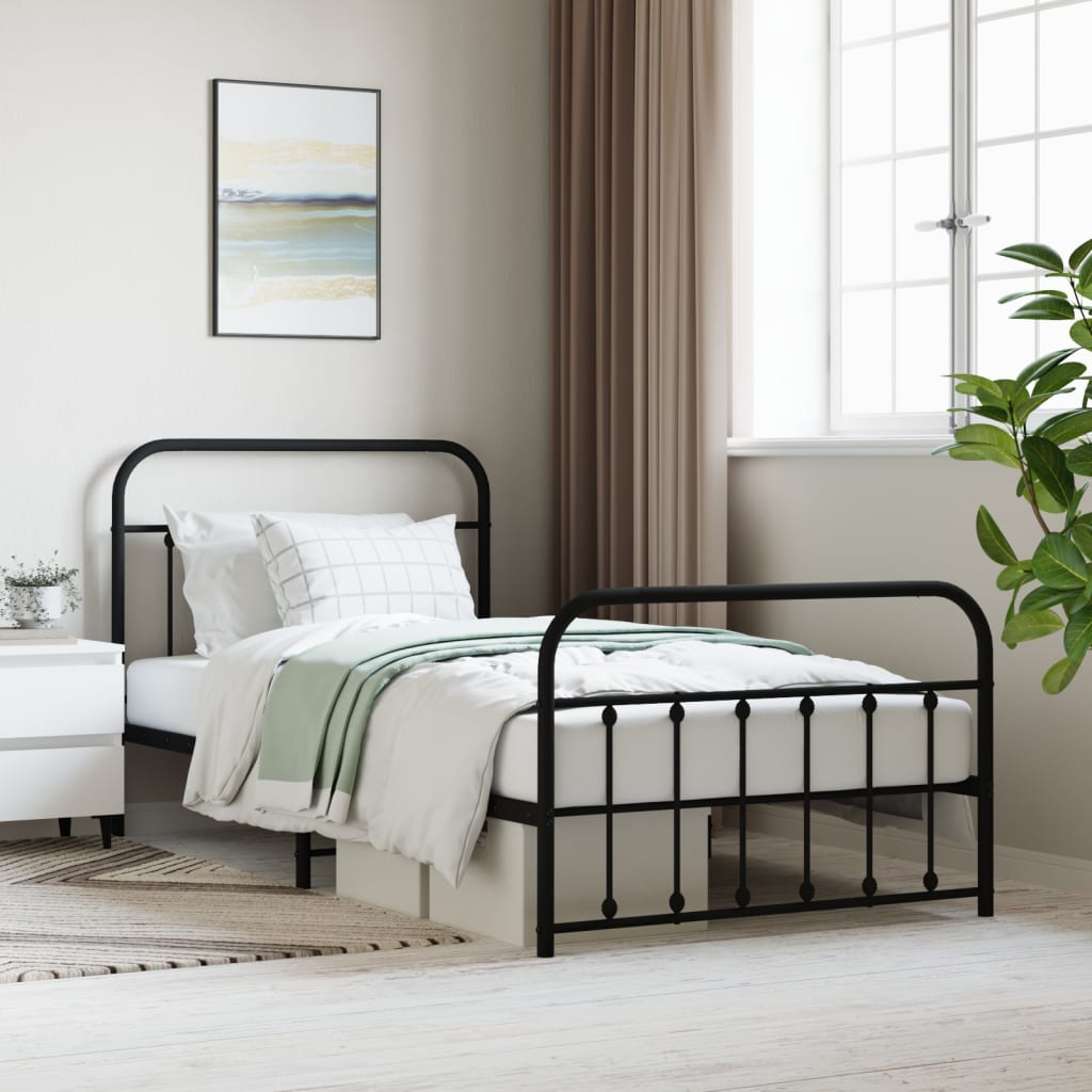 vidaXL Metal Bed Frame with Headboard and Footboard Black 39.4"x78.7"-0