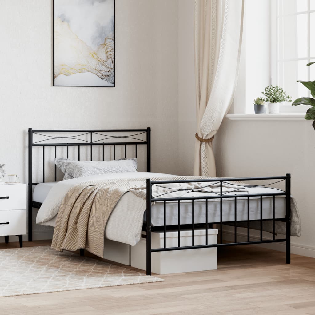 vidaXL Metal Bed Frame with Headboard and Footboard Black 39.4"x78.7"-0