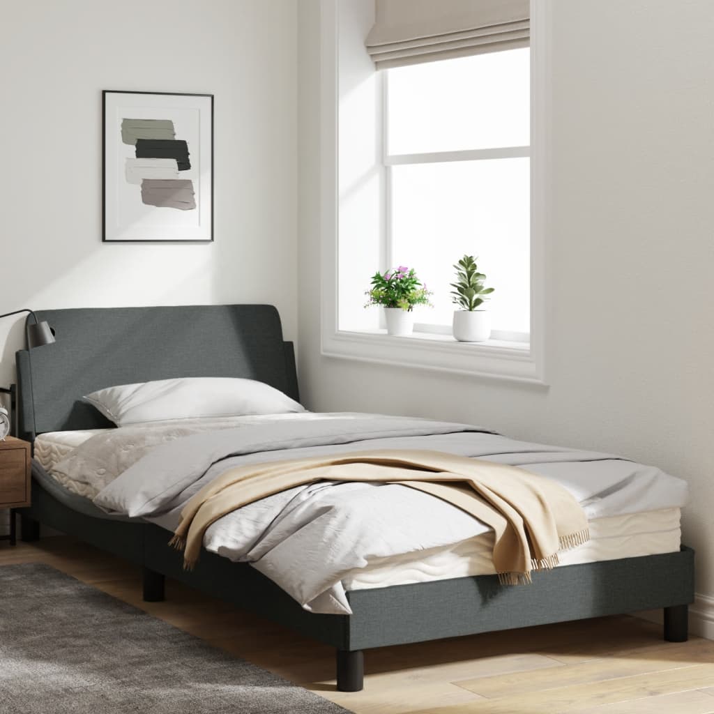 vidaXL Bed Frame with Headboard Dark Gray 39.4"x79.9" Twin XL Fabric-18