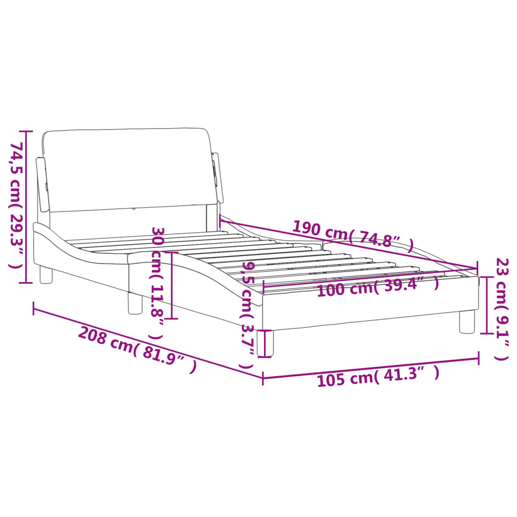 vidaXL Bed Frame with Headboard Dark Gray 39.4"x79.9" Twin XL Fabric-58