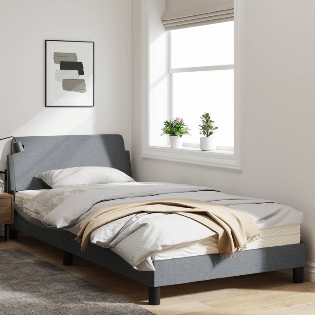 vidaXL Bed Frame with Headboard Dark Gray 39.4"x79.9" Twin XL Fabric-3