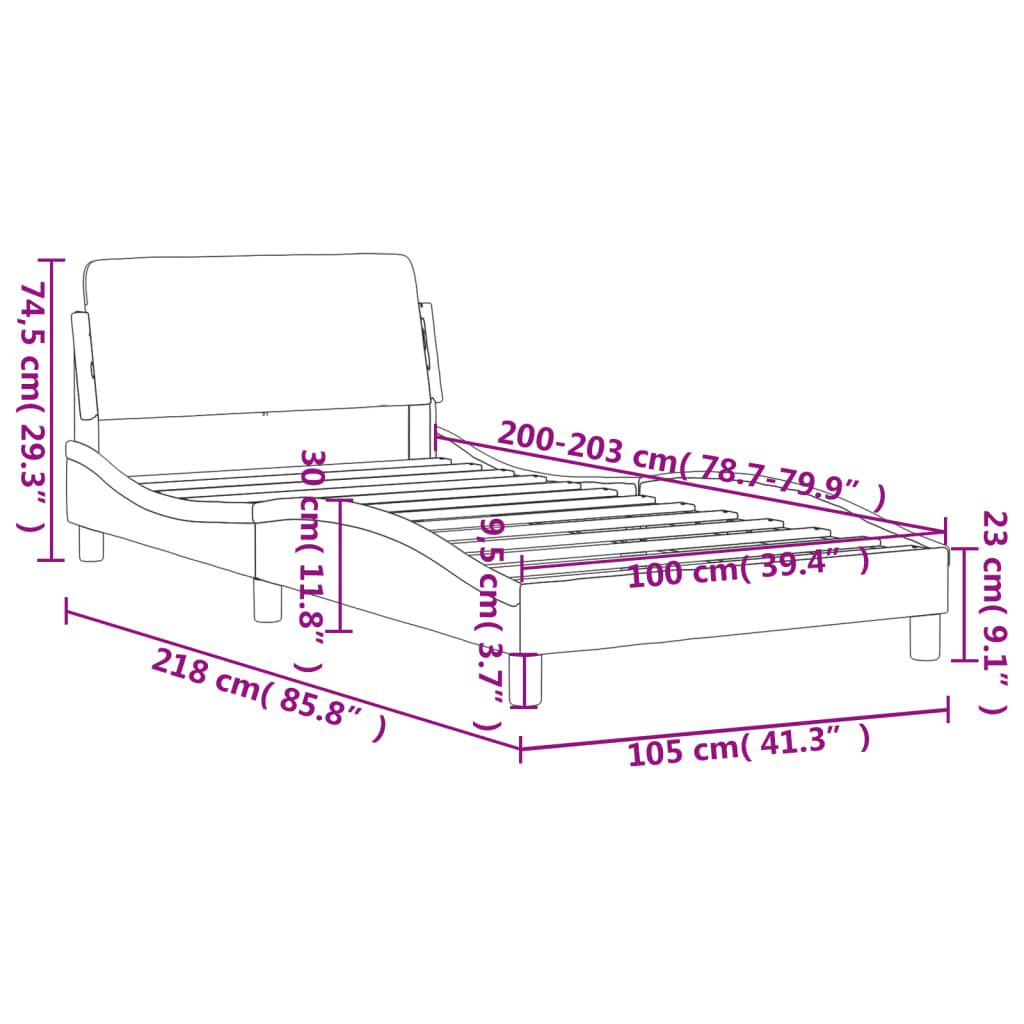 vidaXL Bed Frame with Headboard Dark Gray 39.4"x79.9" Twin XL Fabric-11