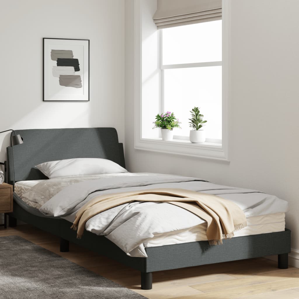 vidaXL Bed Frame with Headboard Dark Gray 39.4"x79.9" Twin XL Fabric-16