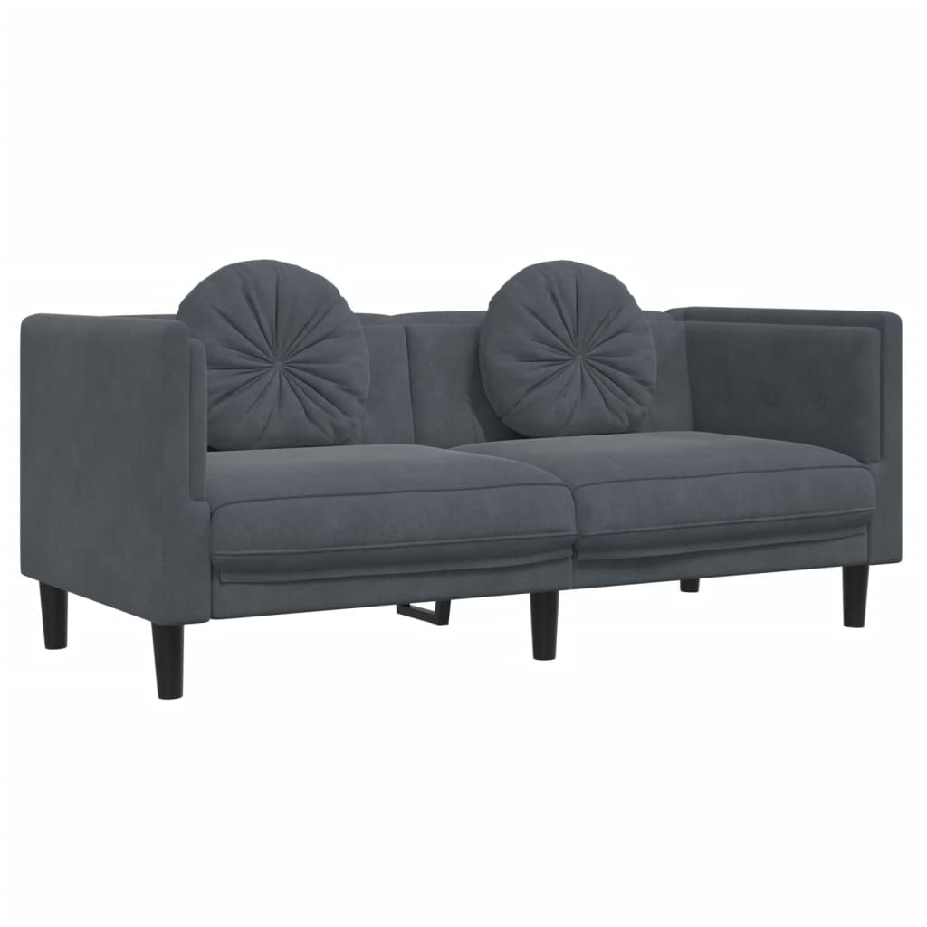 vidaXL 2 Piece Sofa Set with Pillows Dark Gray Velvet-2