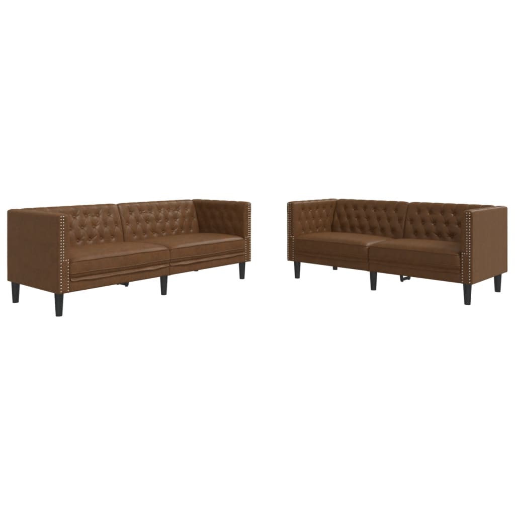 vidaXL 2 Piece Chesterfield Sofa Set Brown Faux Suede Leather-1