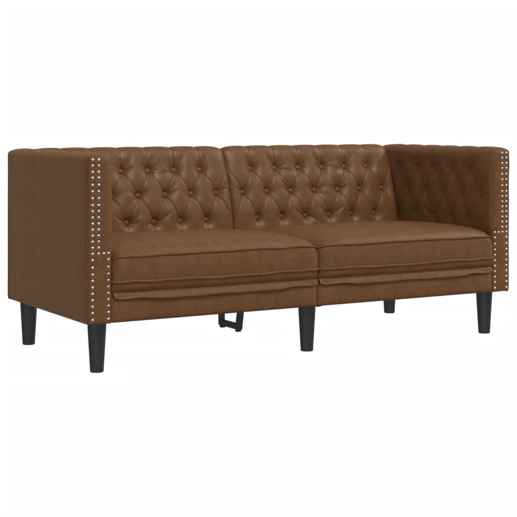 vidaXL 2 Piece Chesterfield Sofa Set Brown Faux Suede Leather-4