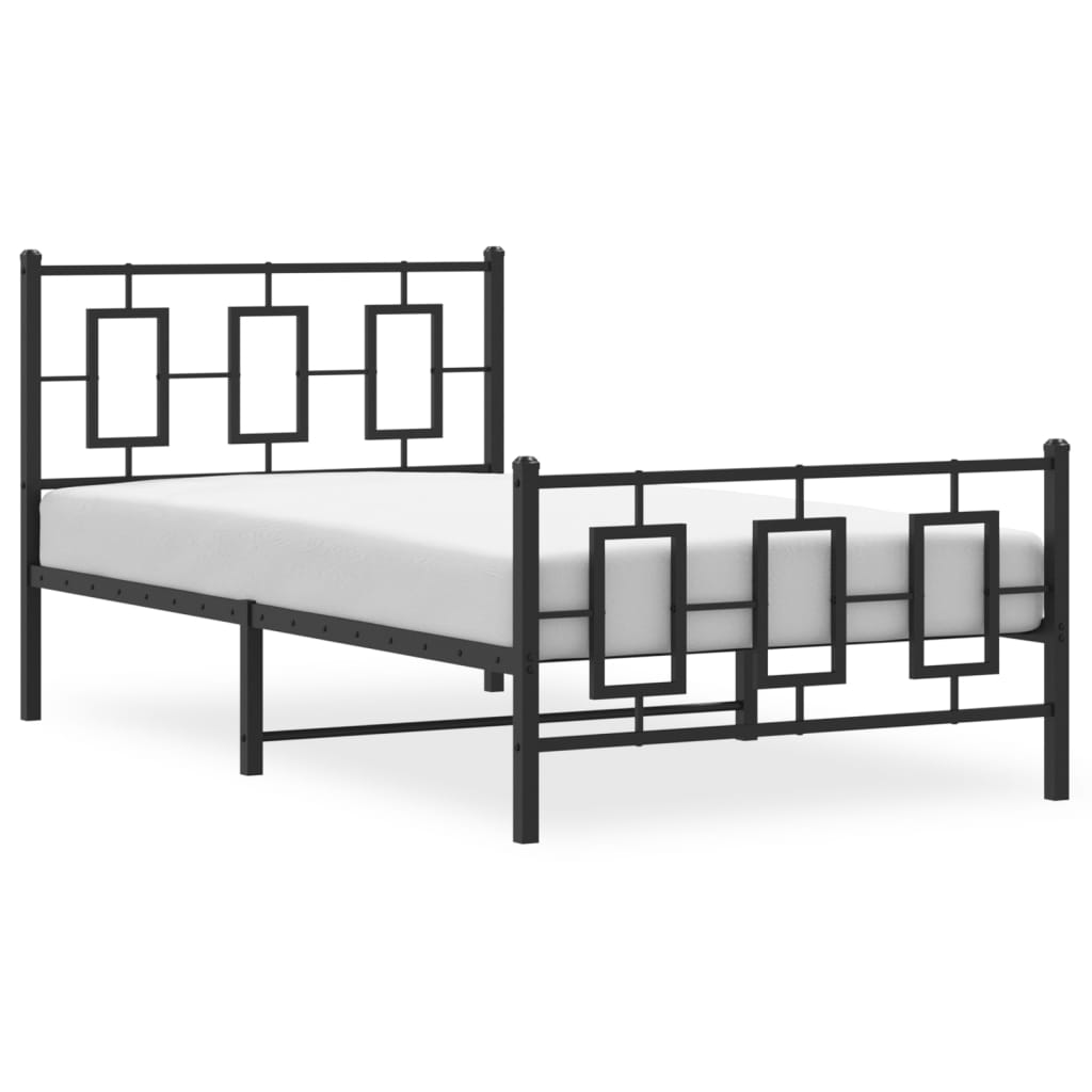 vidaXL Metal Bed Frame with Headboard and Footboard Black 39.4"x78.7"-2