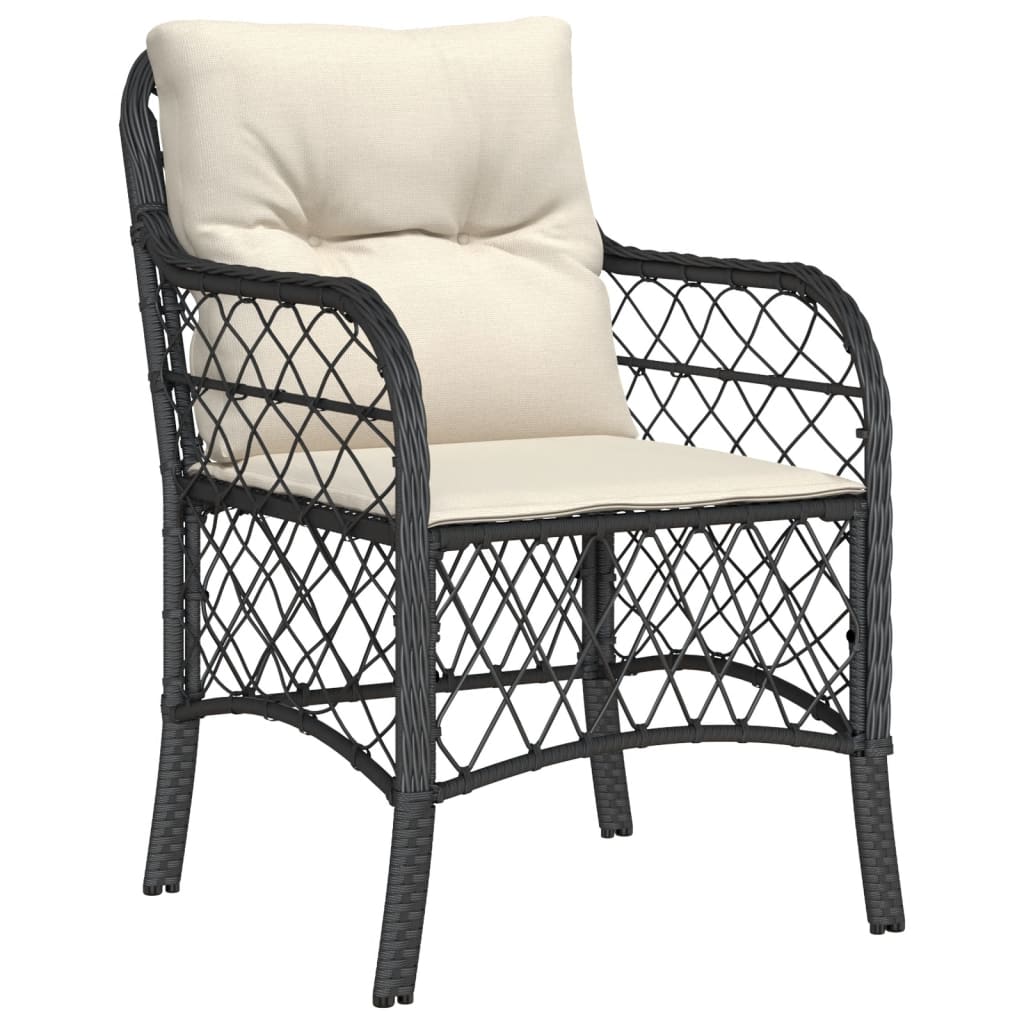 vidaXL 3 Piece Bistro Set with Cushions Black Poly Rattan-4