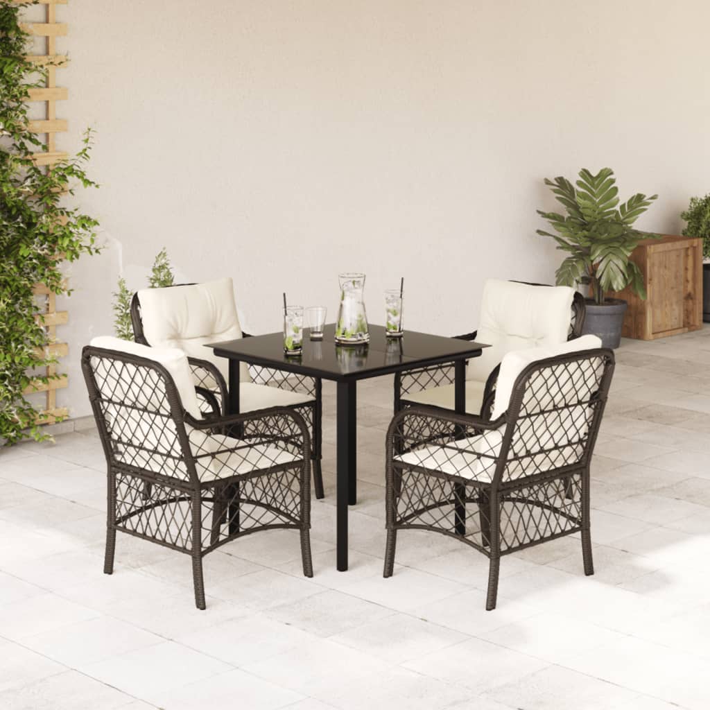 vidaXL 5 Piece Patio Dining Set with Cushions Brown Poly Rattan-0