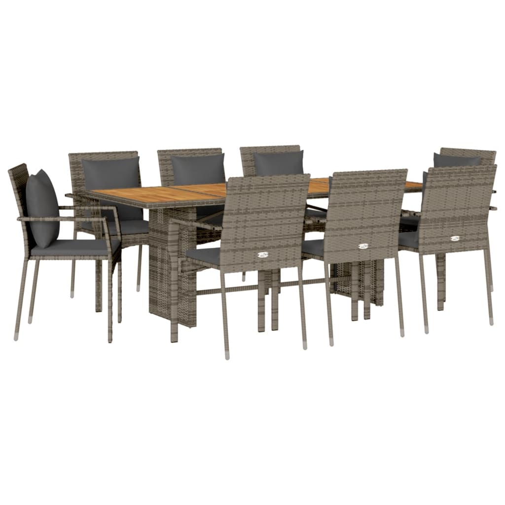 vidaXL 9 Piece Patio Dining Set with Cushions Gray Poly Rattan-1