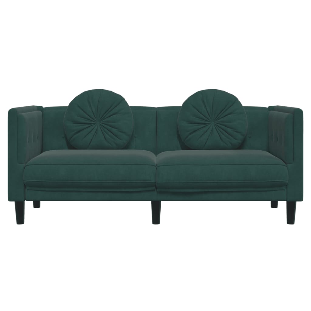 vidaXL Sofa with Cushions 2-Seater Dark Green Velvet-2