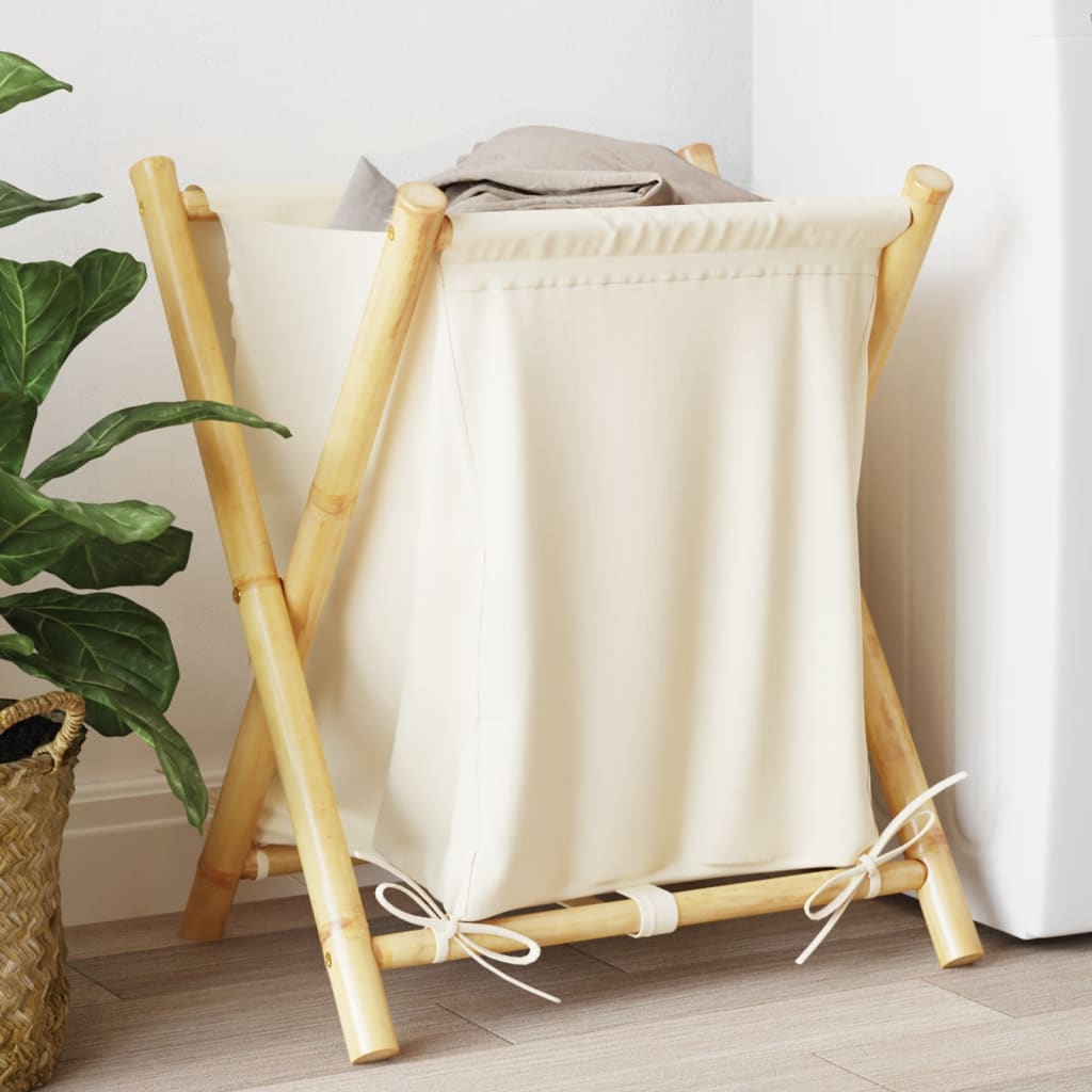 vidaXL Laundry Basket Washing Clothes Hamper Organizer Cream White Bamboo-5