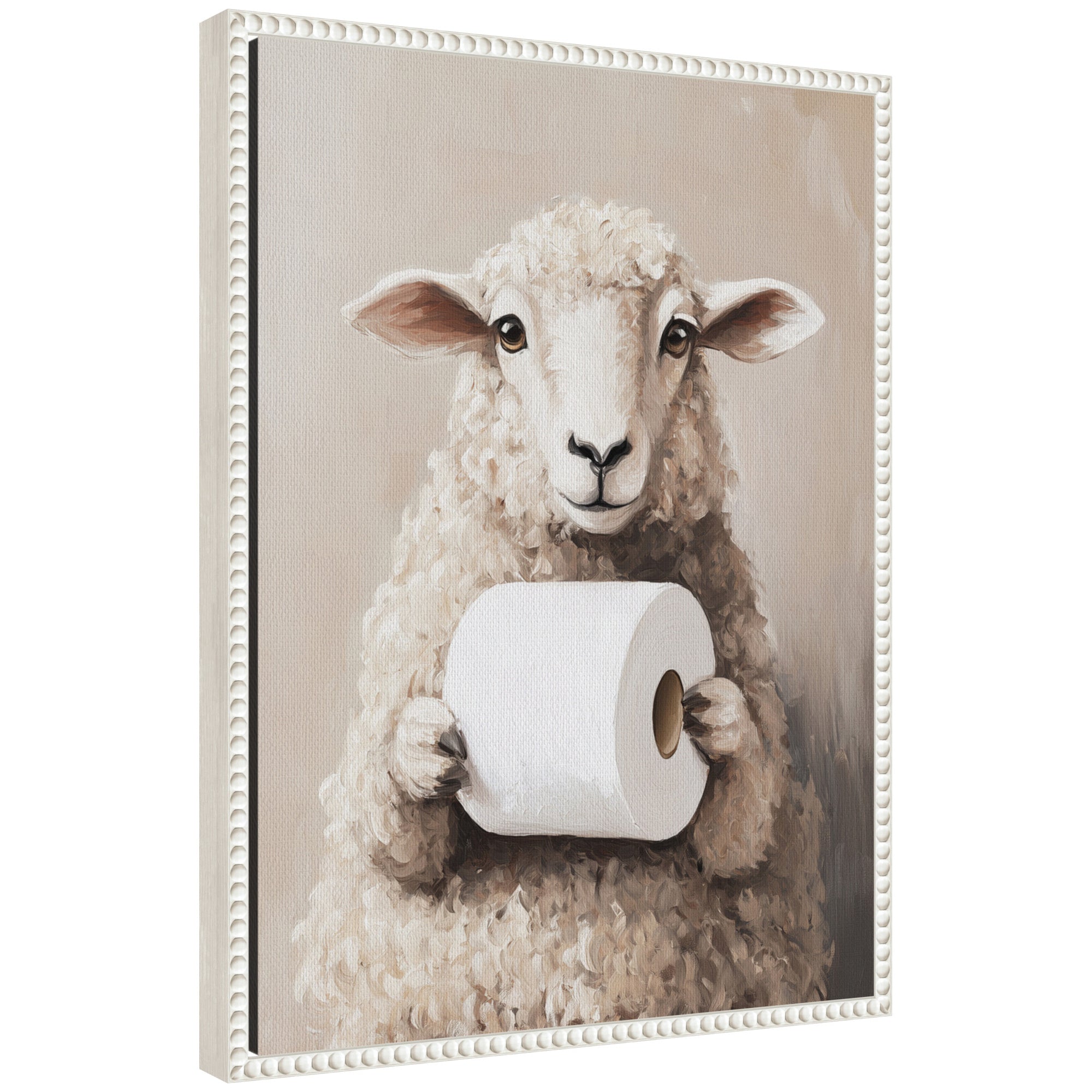 Sylvie Cute Sheep Toilet Paper Roll Toilet Bathroom Art Framed Canvas by The Creative Bunch Studio