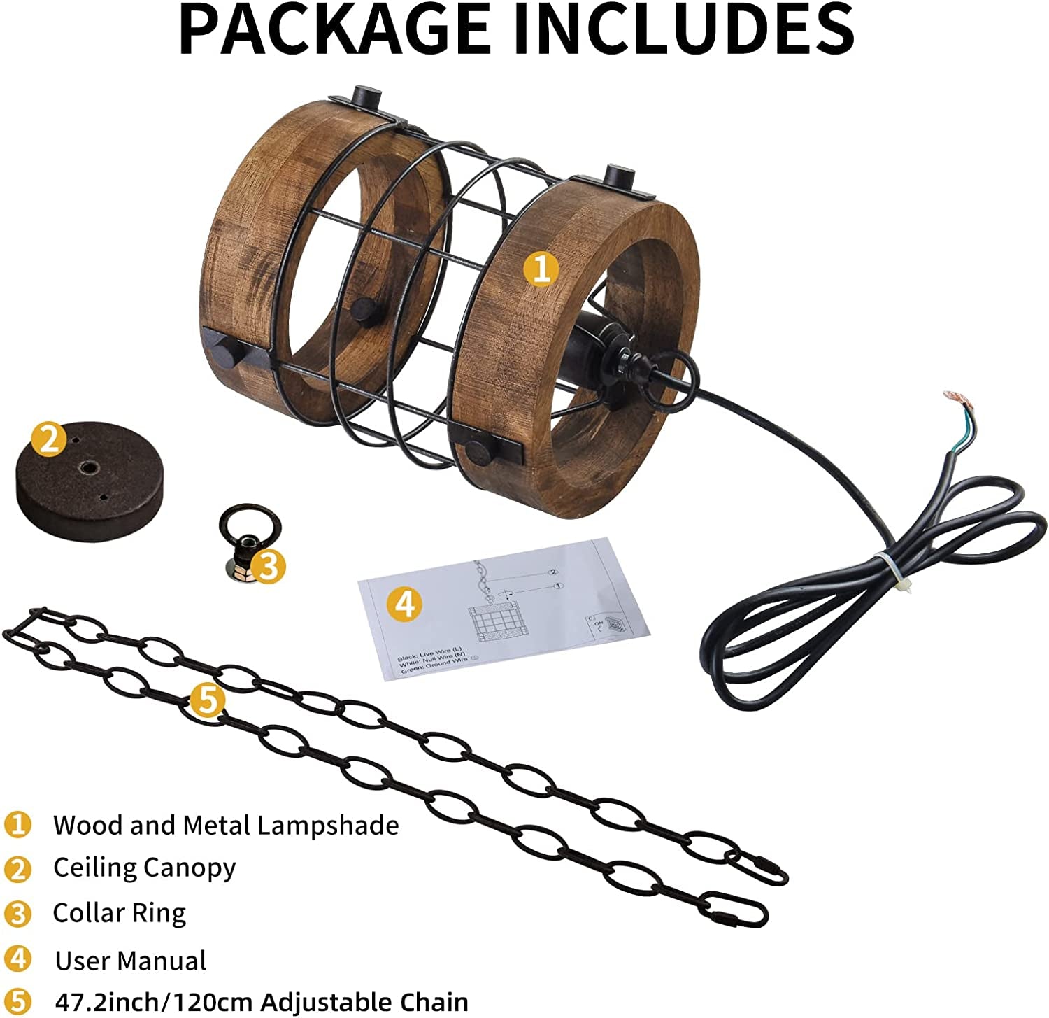 Retro Industrial Chandelier Round Pendant One Light Brown