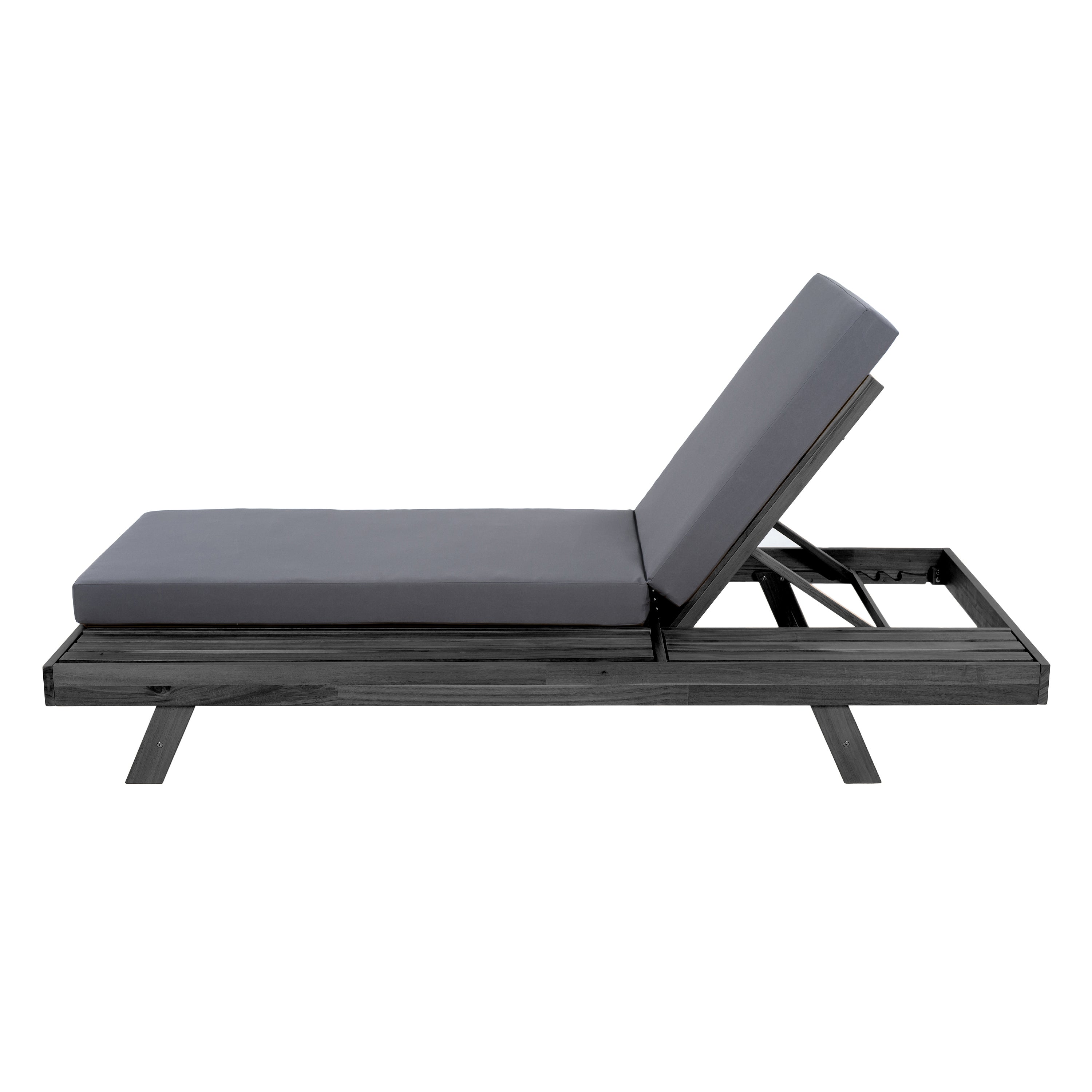 Lounge Chaise Set in Black Acacia Wood with Water-Resistant Cushions