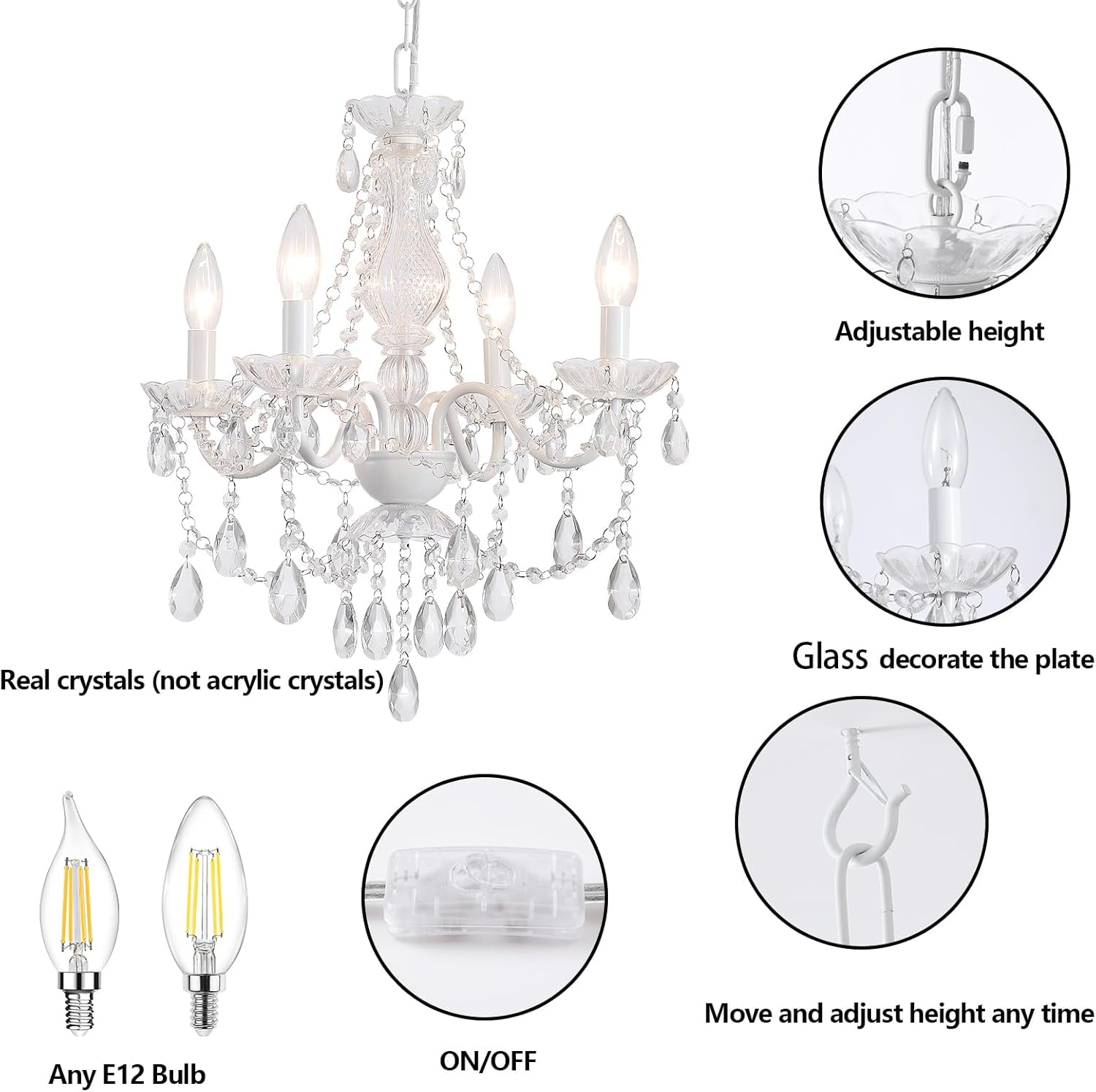 White Crystal Four Light Pendant Ceiling Chandelier-3