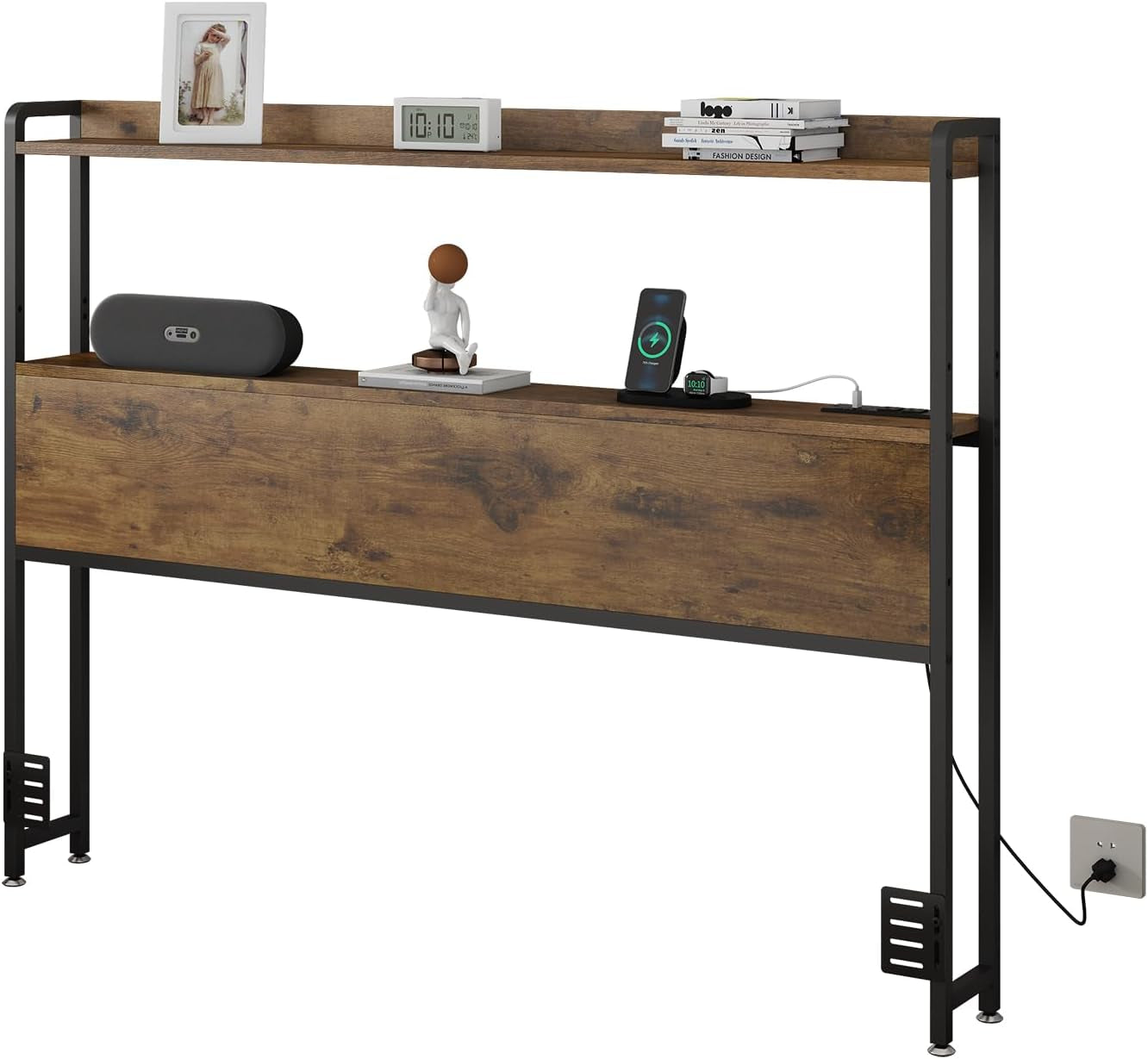 Adjustable Full Size Headboard with USB Ports and Storage