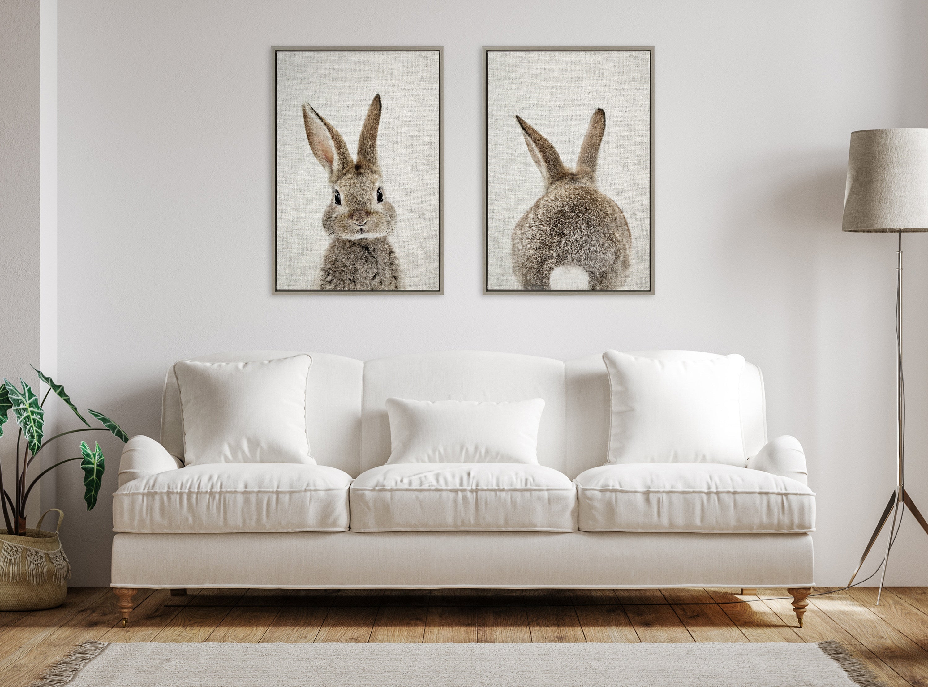 Sylvie Bunny Portrait and Bunny Tail Framed Canvas Art Set by Amy Peterson Art Studio