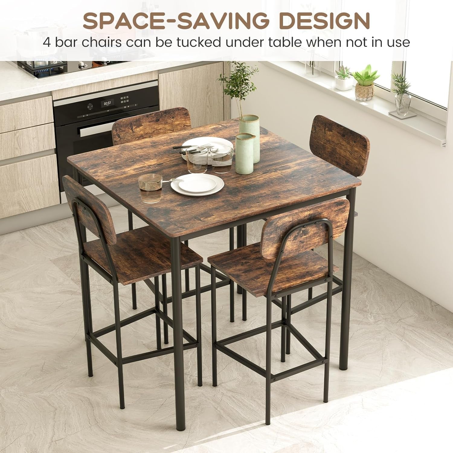 Counter Height Industrial Dining Table Set 36x36 Bar Stools