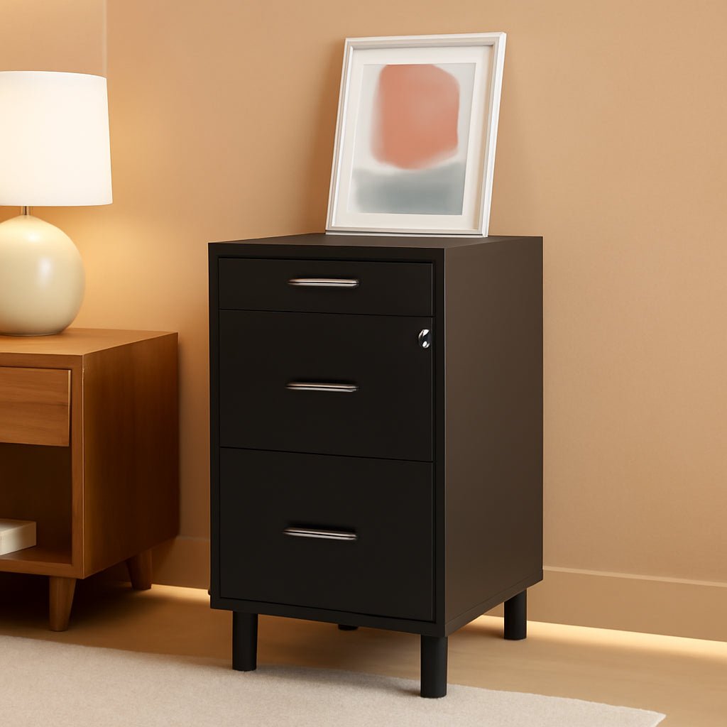 Locking 3 Drawer File Cabinet For Home Office Storage