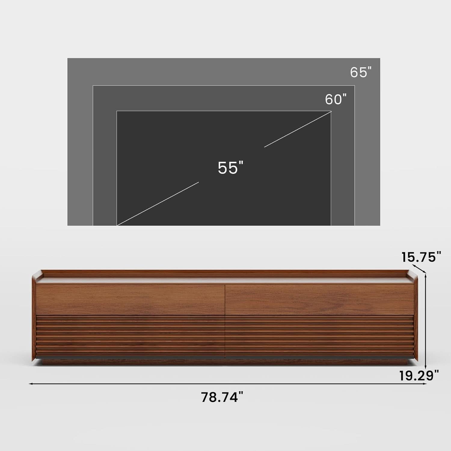 Walnut 78 Inch Mid Century Modern TV Stand With LED Storage