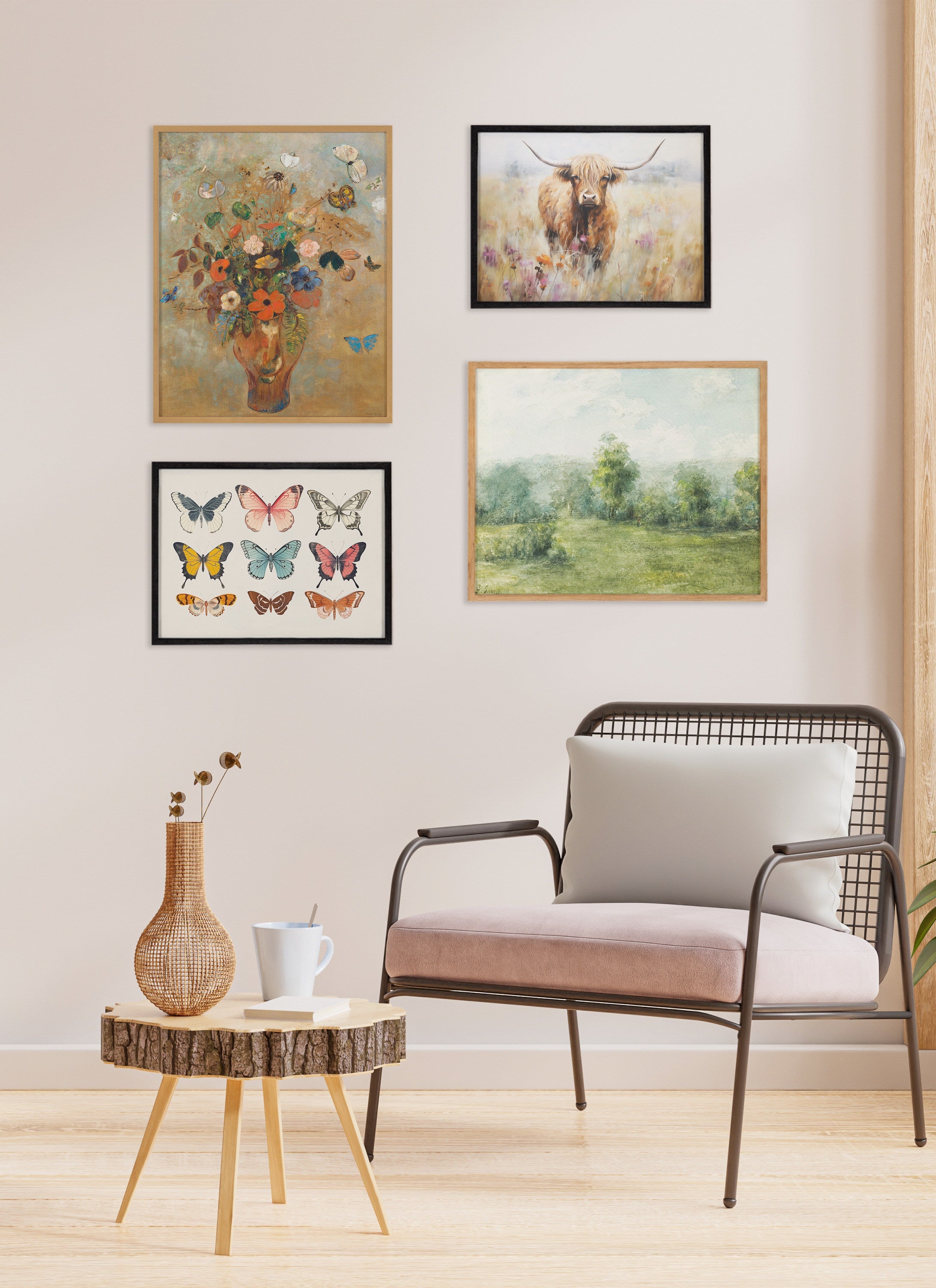 Gallery Highland Cow in a Flower Field Landscape Print by The Creative Bunch Studio