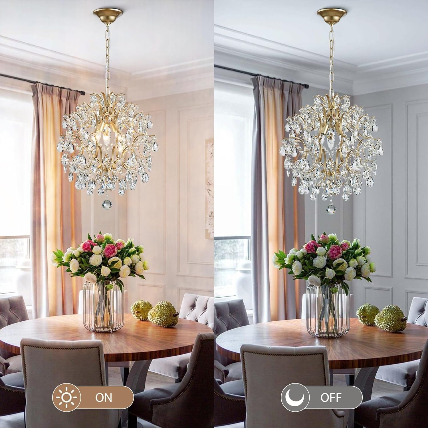 Gold Crystal Pendant Chandelier Raindrop Lighting Fixture-4