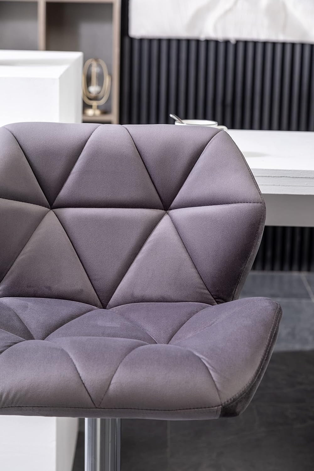 Breni Velvet Diamond Tufted Swivel Adjustable Height Bar Stool Set Of 2 Gray