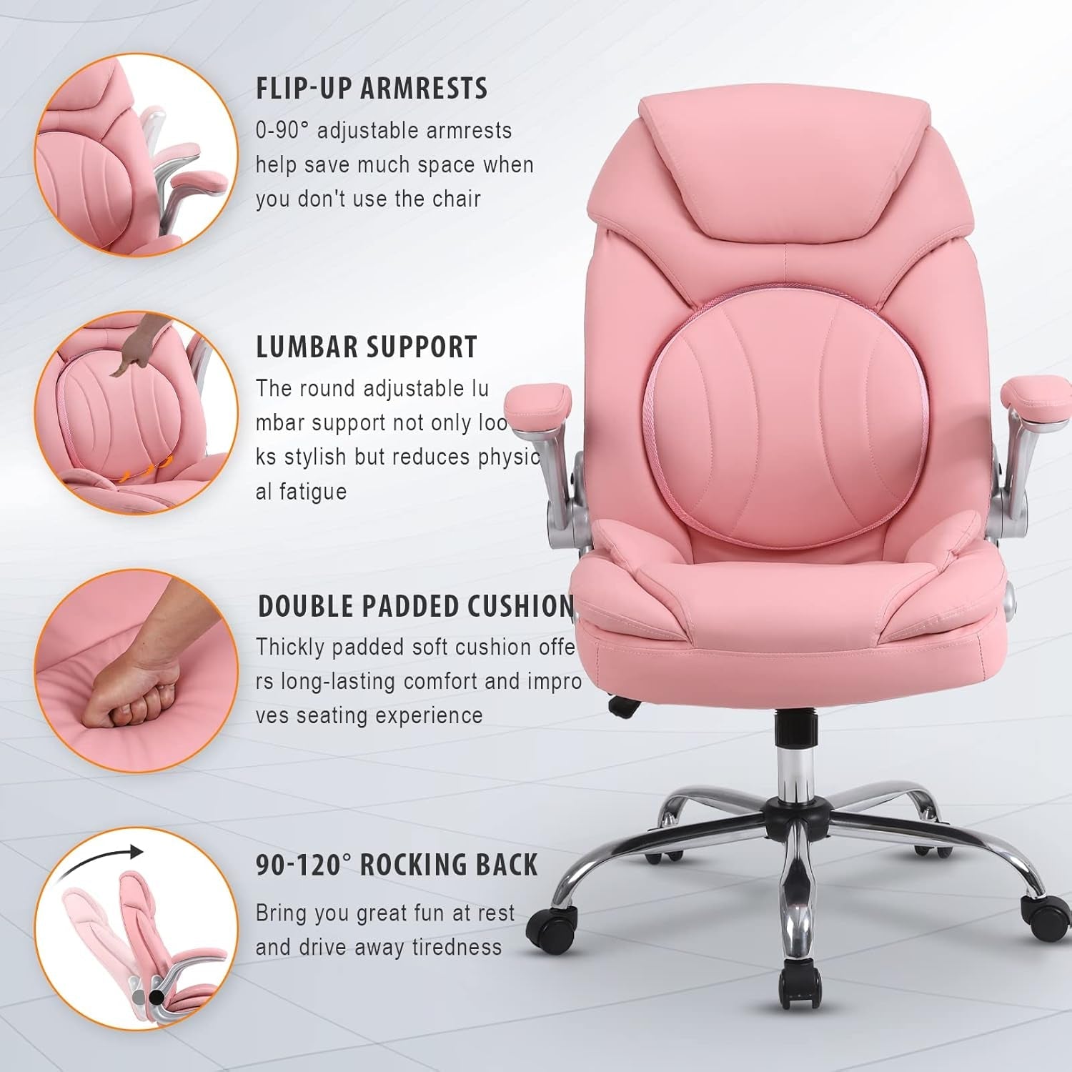 Pink Ergonomic Office Chair With Adjustable Lumbar Support