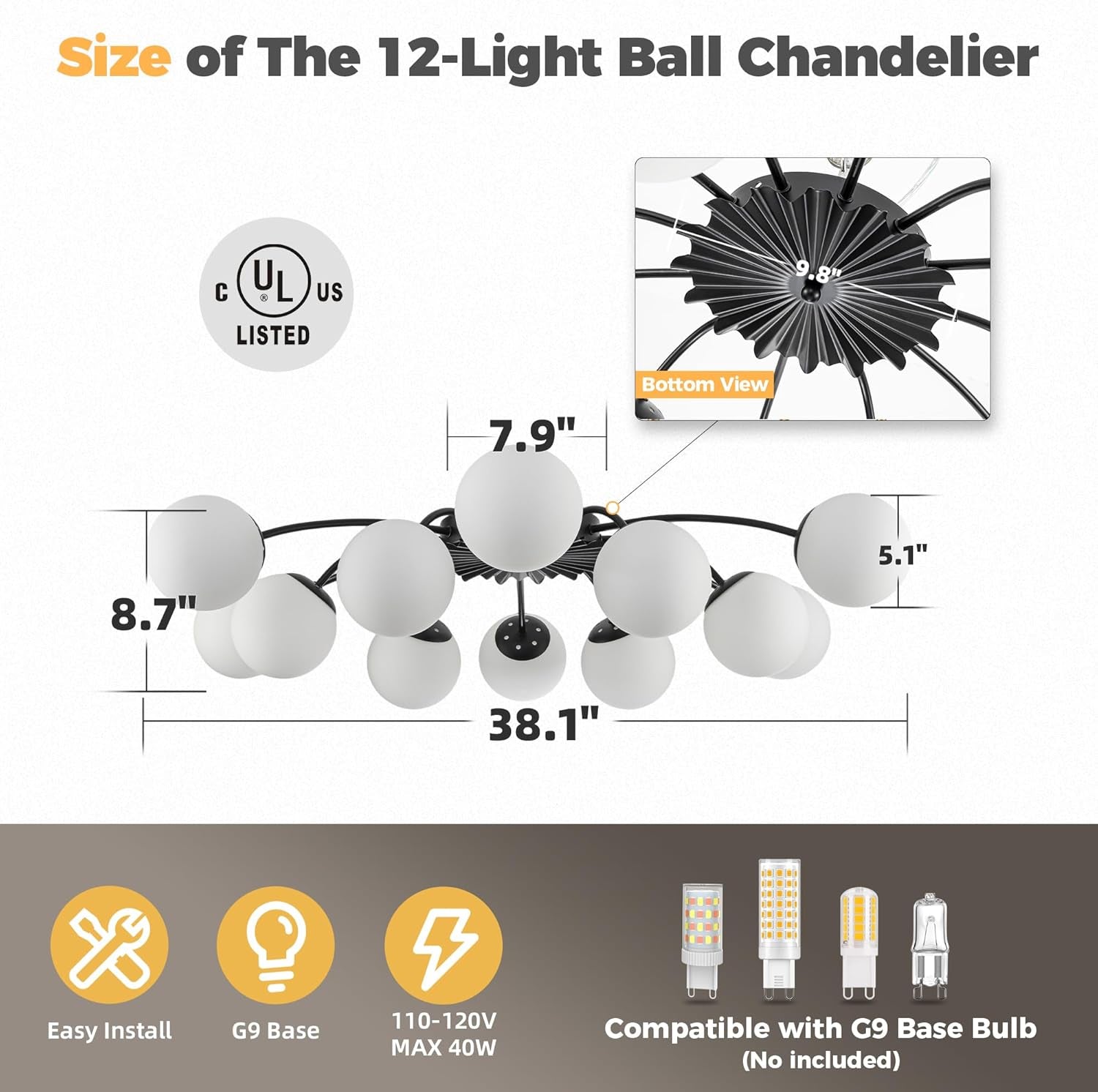 Milk Glass Sputnik Chandelier 12 Light Black Handblown-1