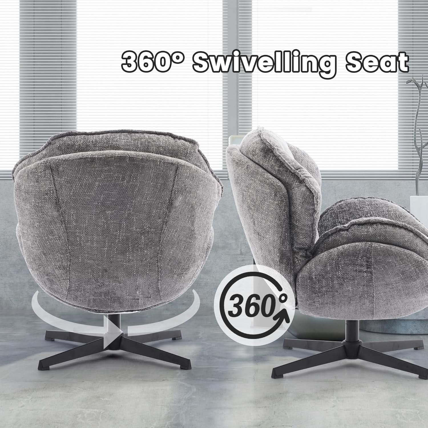 Gray Swivel Upholstered Accent Chair With Metal Legs