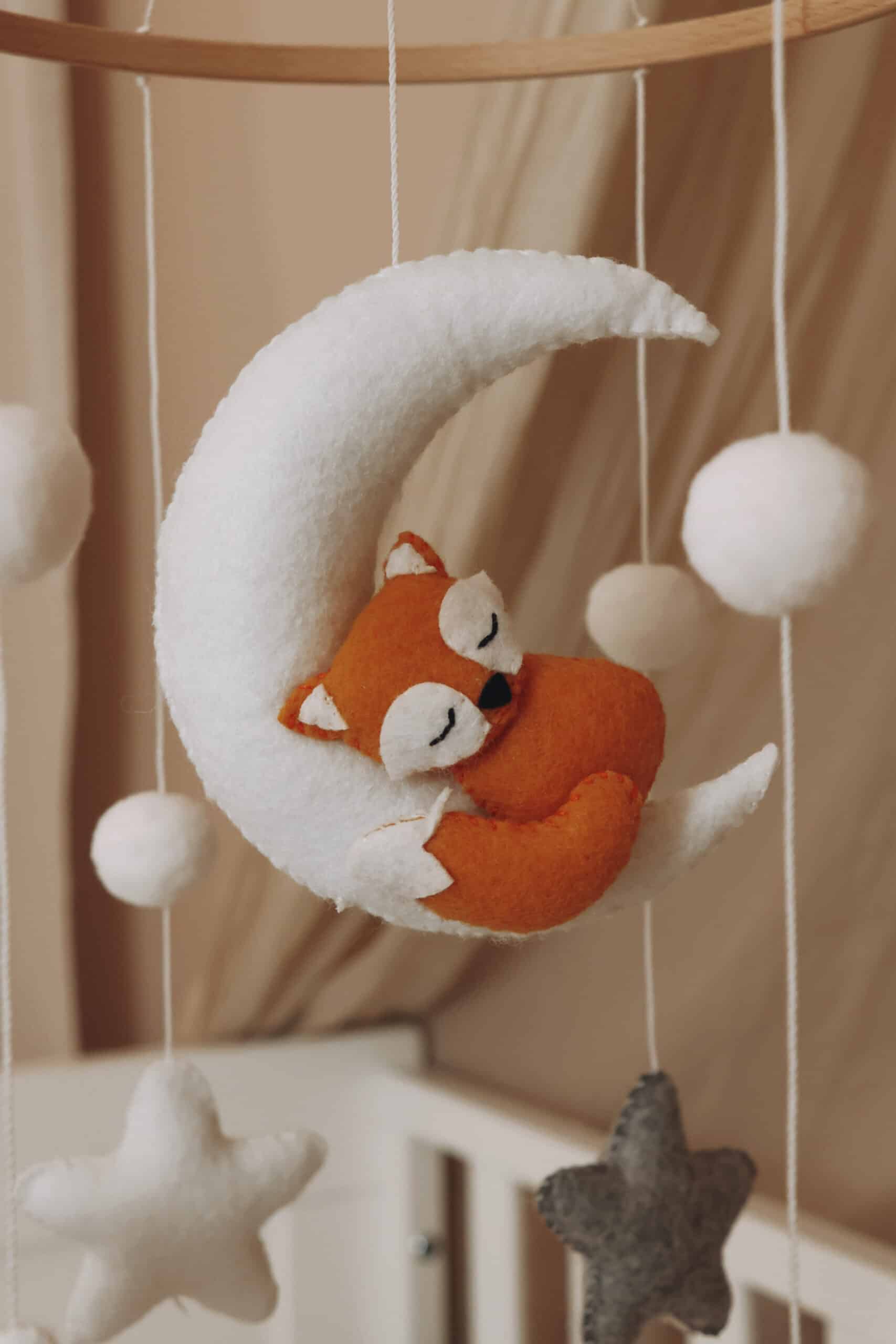 Complete set Handmade Sleepy fox baby mobile (Mobile + Arm + Box)-9