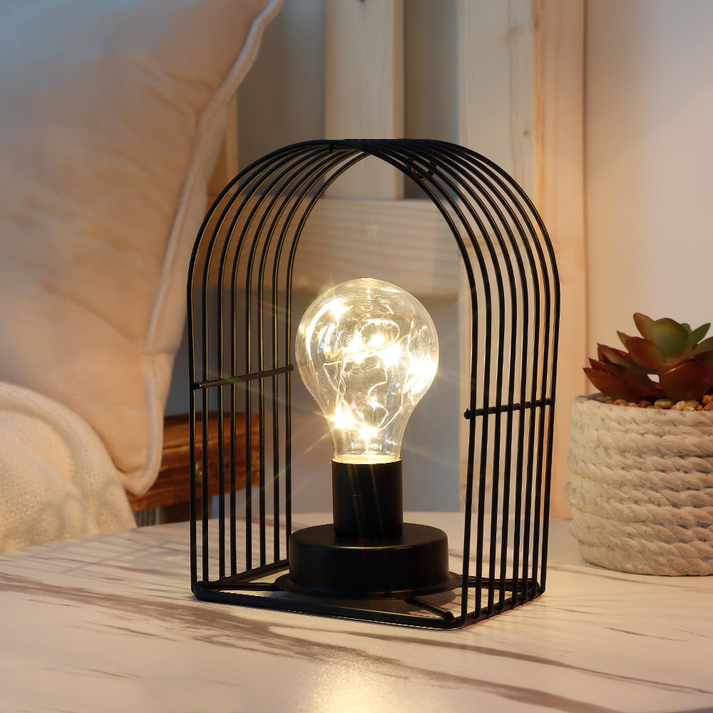 Set of 2 7''H Vintage Metal Hanging Cordless Lamps with 6-Hours Timer（Black）-1