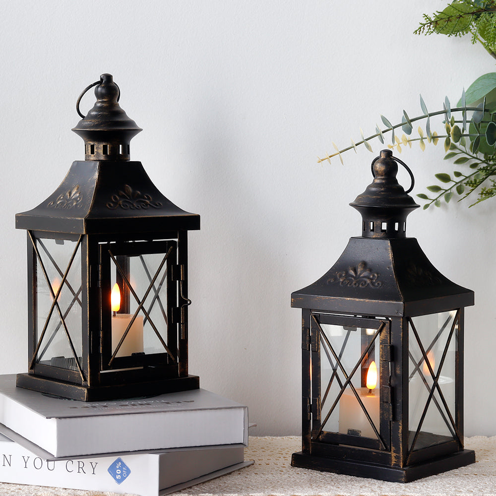 11'' High Metal Decorative Candle Lantern Hanging Candle Holder(Set of 2)-2