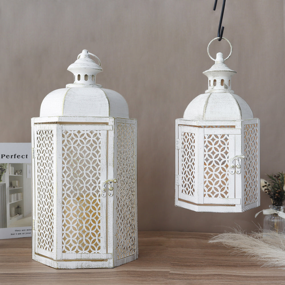 15"&11''H Outdoor Candle Lanterns Rustic Decorative Lanterns-4