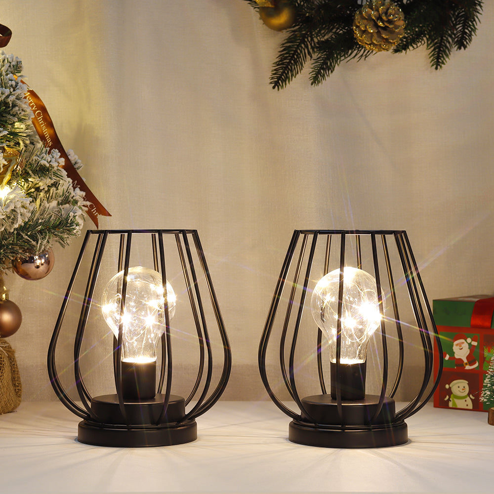 7'' Tall  Set of 2 Metal Battery Operated Lamp  (Black)-0