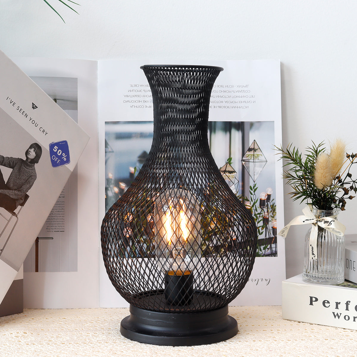 11'' Tall Battery Operated Lamp Cordless Decorative Lamp with LED Edison Bulb-2