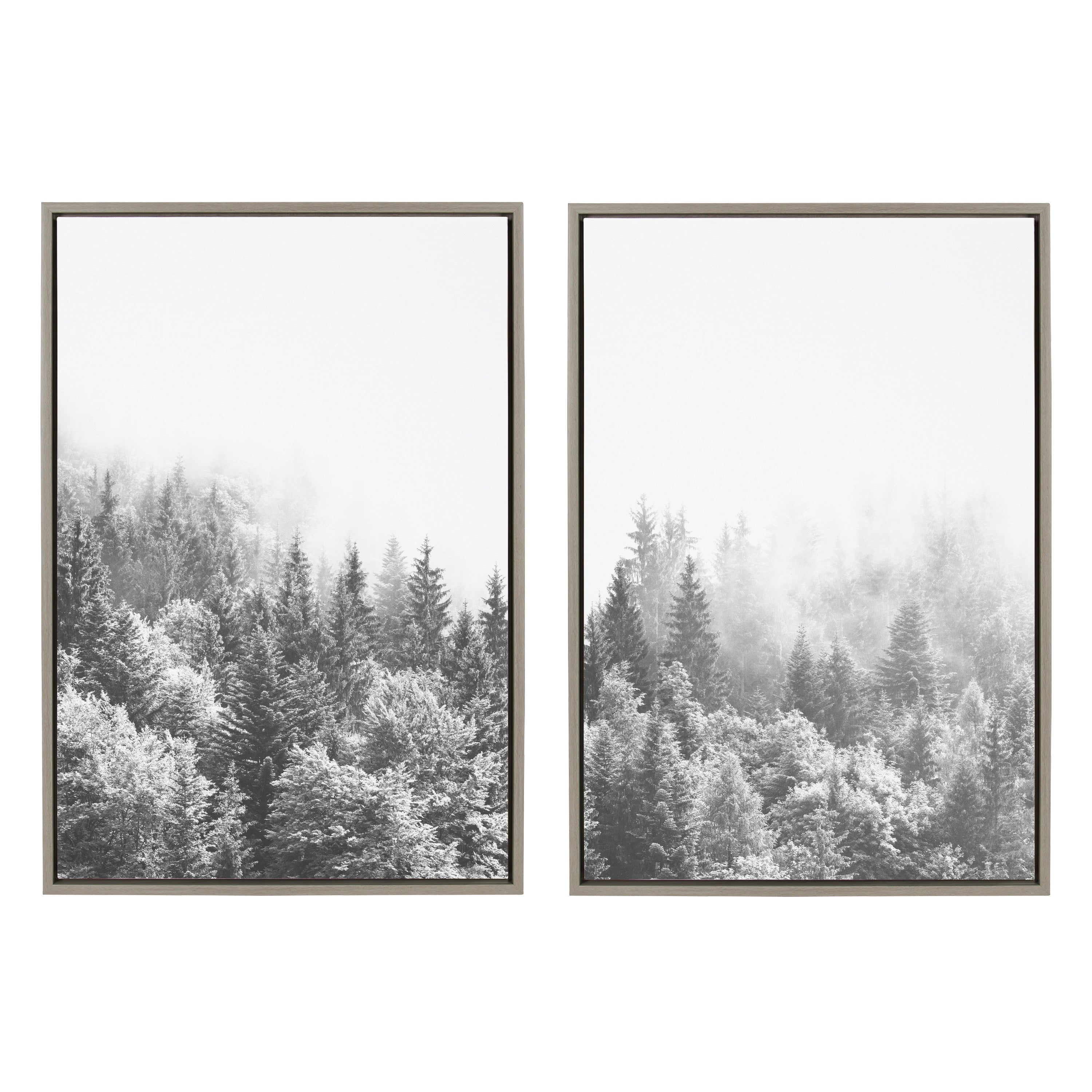 Sylvie Forest On A Foggy Day Black and White Framed Canvas Set by The Creative Bunch Studio