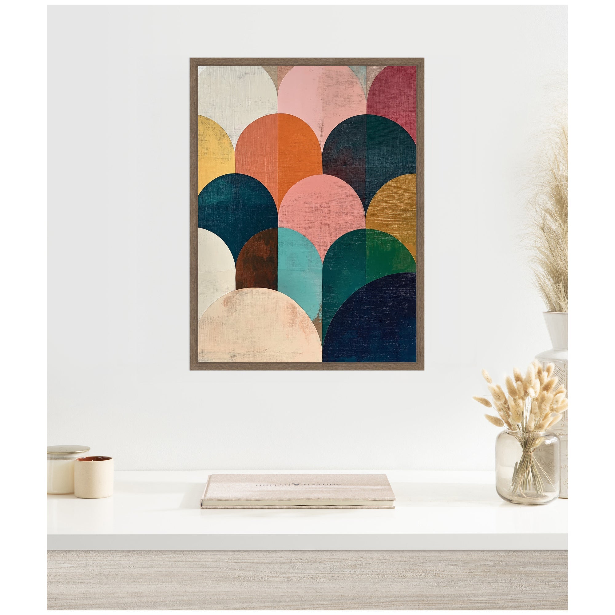 Sylvie Minimalist Geometric Abstract Jewel Tone Framed Canvas by The Creative Bunch Studio