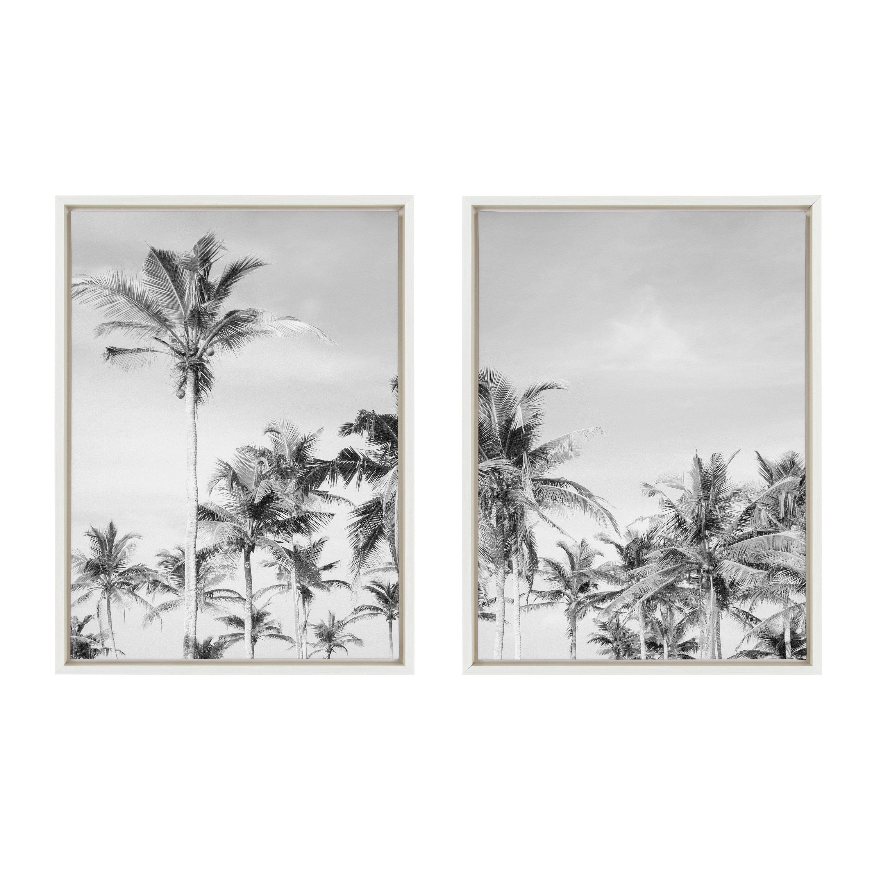 Sylvie Coastal Coconut Palm Tree Beach BW Framed Canvas Set by The Creative Bunch Studio