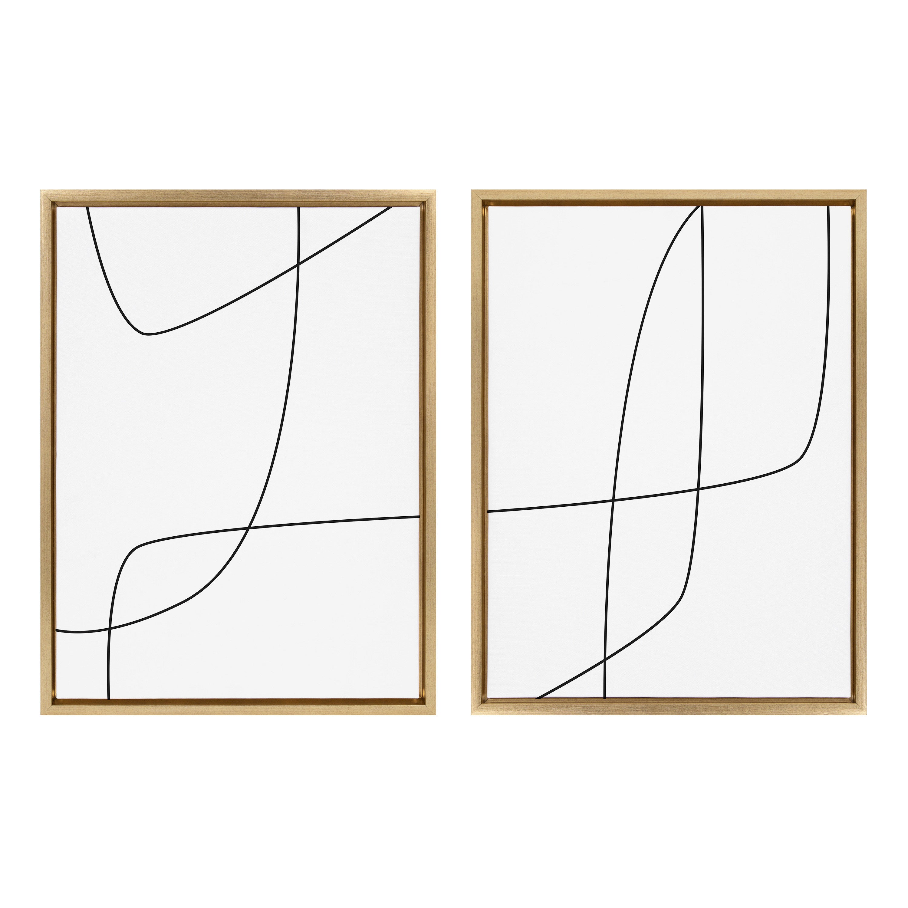 Sylvie Modern Line Abstract 3 and 4 Black and White Framed Canvas by The Creative Bunch Studio