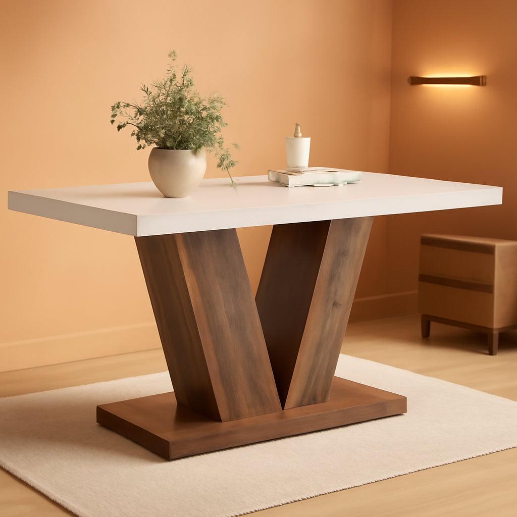 47 Inch White Rectangular Dining Table With Rustic Pedestal